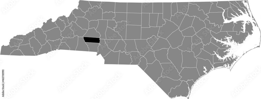 Black highlighted location map of the Lincoln County inside gray administrative map of the Federal State of North Carolina, USA Black highlighted location map of the Lincoln County inside gray administrative map of the Federal State of North Carolina, USA