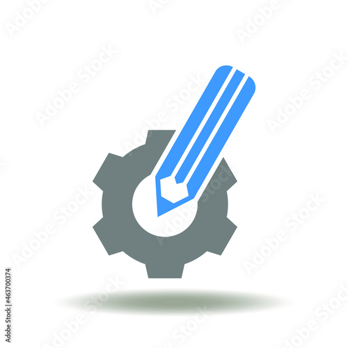 Vector illustration of gear and pencil. Symbol of research, development and integration. Icon of R&D.
