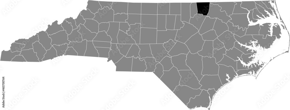 Black highlighted location map of the Warren County inside gray administrative map of the Federal State of North Carolina, USA Black highlighted location map of the Warren County inside gray administrative map of the Federal State of North Carolina, USA