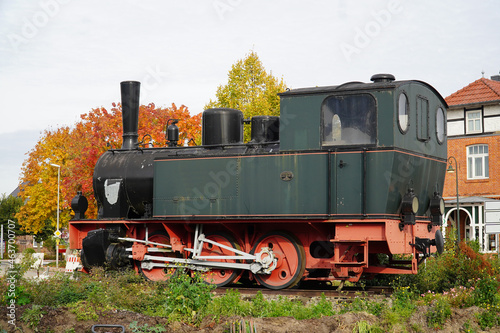Meter gauge - locomotive, box - steam locomotive, which was in operation as a locomotive from the year 1899 in the area of Bruchhausen Diepholz, Lower Saxony, Germany. photo
