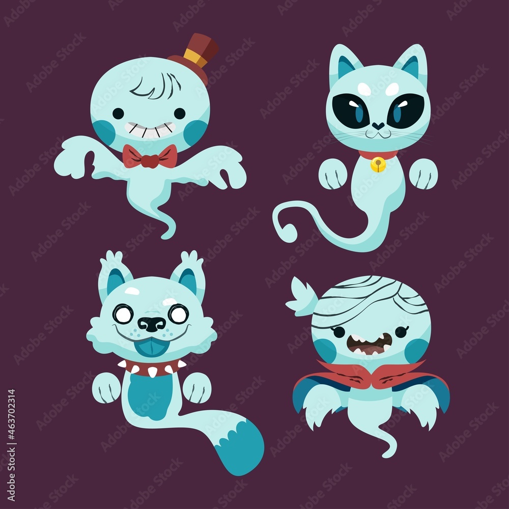 hand drawn flat halloween ghosts collection vector design illustration hand drawn flat halloween ghosts collection vector design illustration