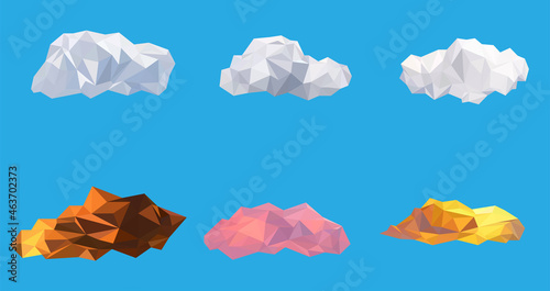 Clouds low poly icons set vector, geometric and triangle shape design, abstract modelling art nature icons ,vector art and illustration.