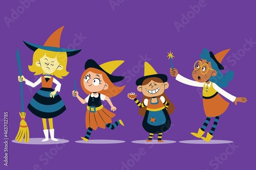 hand drawn halloween witches collection vector design illustration