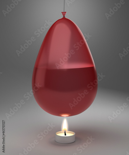 Fireproof balloon experiment. Balloon and flames don't mix.3D Rendering.