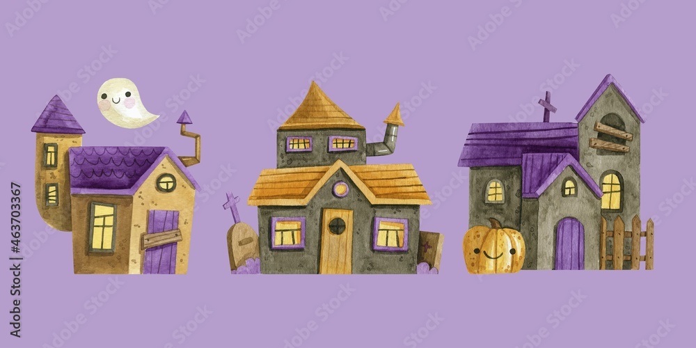 watercolor halloween haunted houses collection vector design illustration