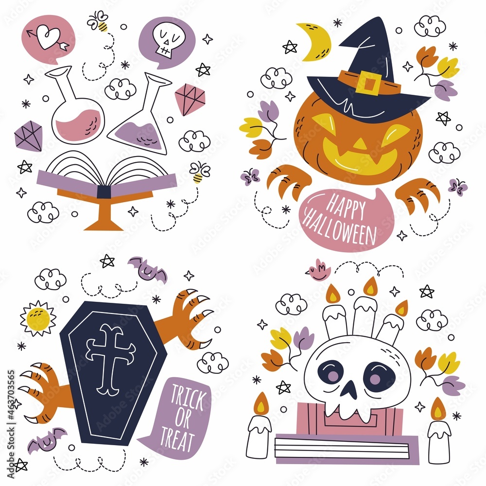 hand drawn halloween sticker collection vector design illustration