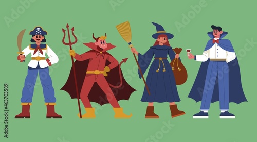 hand drawn flat halloween costumes collection vector design illustration