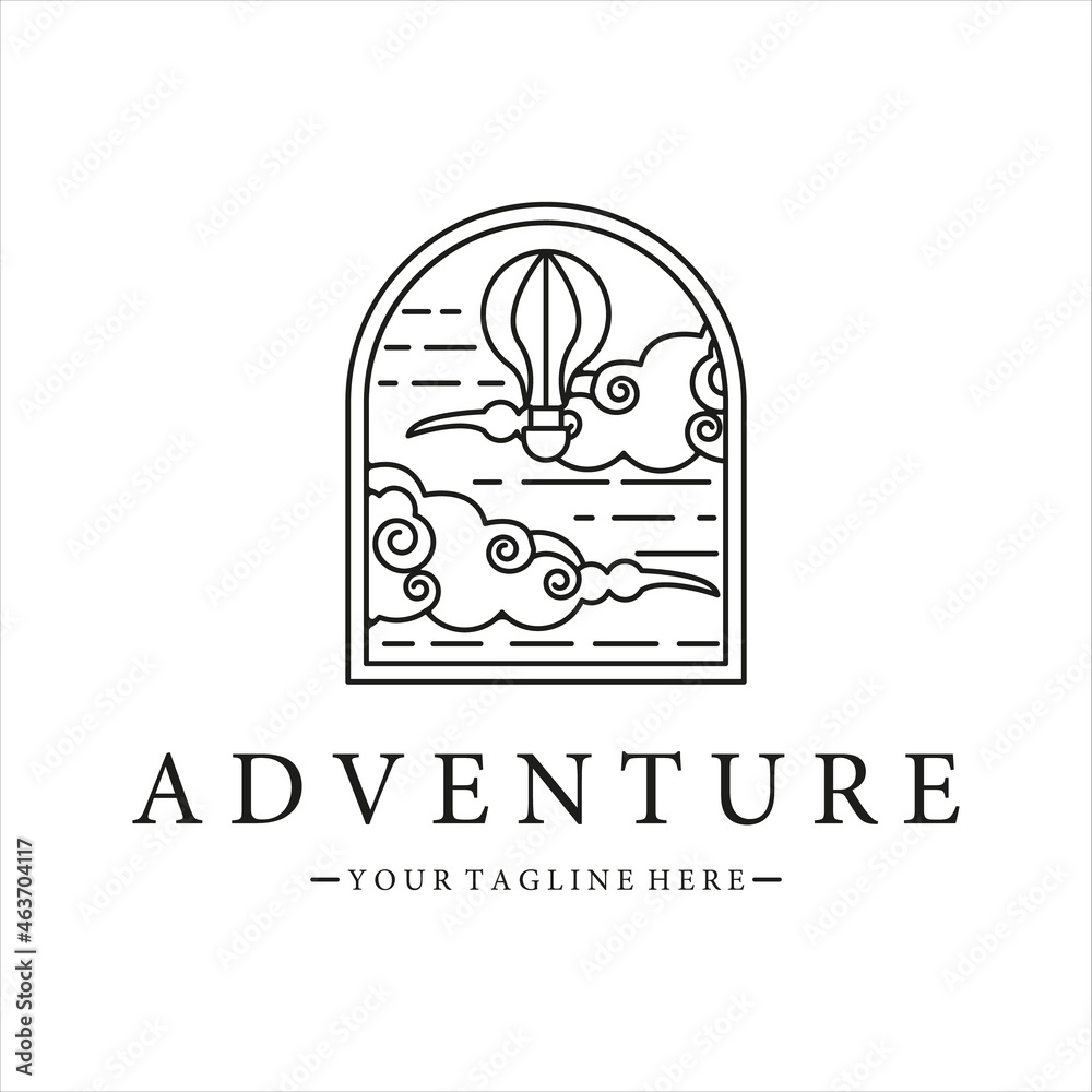 air balloon logo line art simple minimalist vector illustration template icon design. adventure fly with balloon business transportation concept with badge style