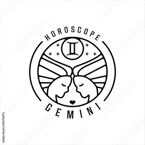 twins zodiac of gemini logo line art simple minimalist vector illustration template icon design. horoscope sign mysticism and astrology symbol