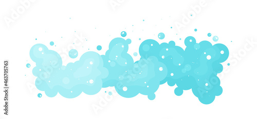 Soap bubbles, suds and foam vector icon on blue background. Transparent effervescent air. Abstract illustration