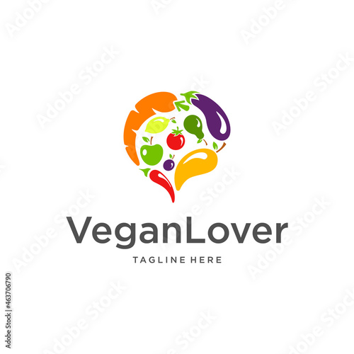 Vegetables and fruit heart logo design template