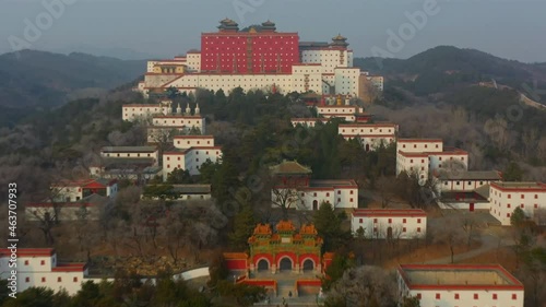 Aerial view of The Putuo Zongcheng Buddhist Temple, one of the Eight Outer Temples of Chengde, built between 1767 and 1771 and modeled after the Potala Palace of Tibet. Chengde Mountain Resort. China photo