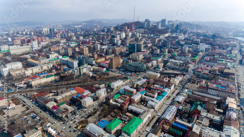 Vladivostok. Top view. The historical center of Vladivostok city shot from above. Capital of the Far East.