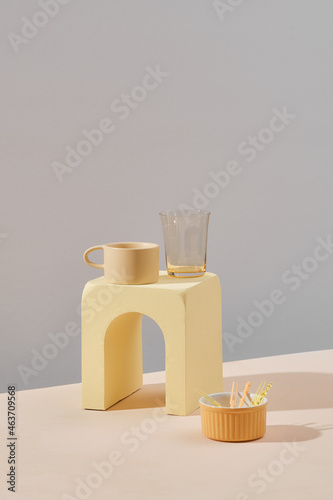 Yellow minimalist still life decoration.