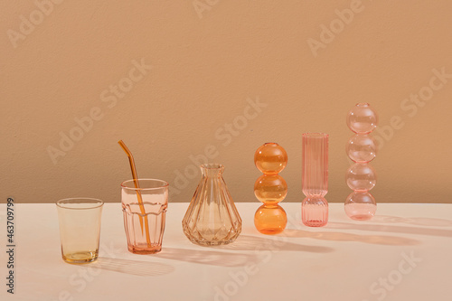Clean diverse of glassware and vases different shape photo