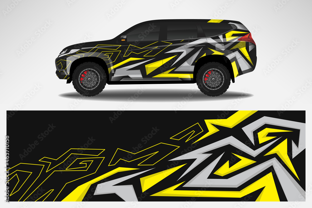 Car wrap design race livery vehicle decal vector. Graphic abstract stripe racing background kit designs for vehicle, race car, rally, adventure and livery Car wrap design race livery vehicle decal vector. Graphic abstract stripe racing background kit designs for vehicle, race car, rally, adventure and livery