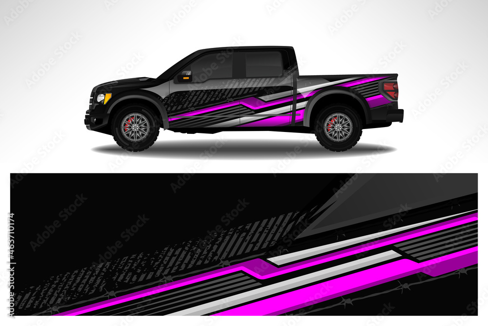 Car wrap design race livery vehicle decal vector. Graphic abstract stripe racing background kit designs for vehicle, race car, rally, adventure and livery Car wrap design race livery vehicle decal vector. Graphic abstract stripe racing background kit designs for vehicle, race car, rally, adventure and livery