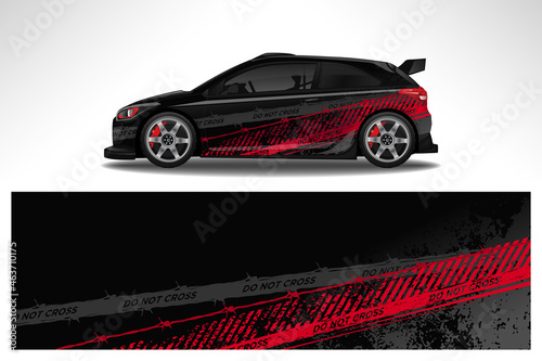 Car wrap design race livery vehicle decal vector. Graphic abstract stripe racing background kit designs for vehicle  race car  rally  adventure and livery