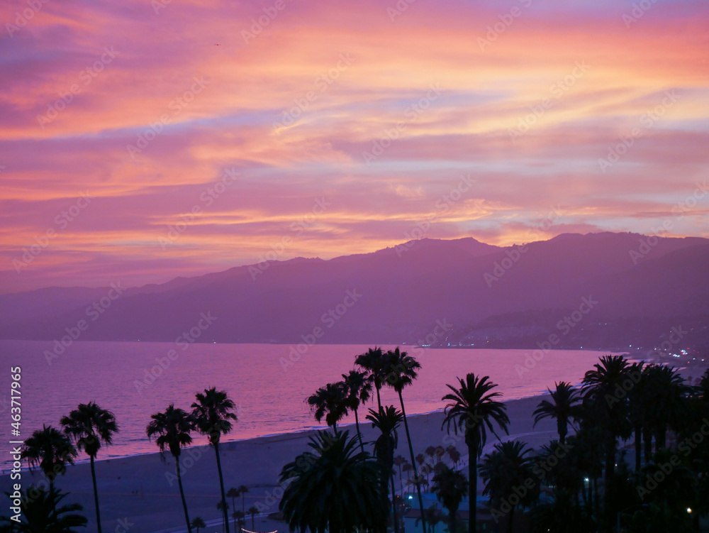 Obraz premium sunset at the beach, santa monica, sunset, magestic