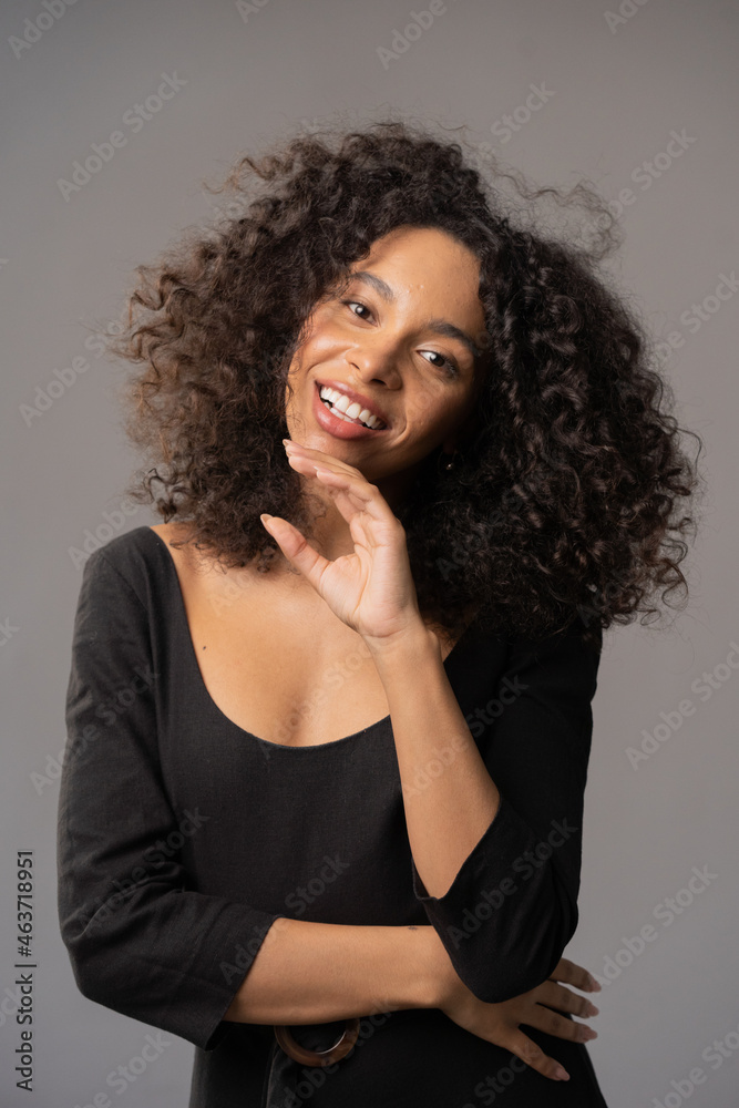 Black woman on gray background Black woman on gray background