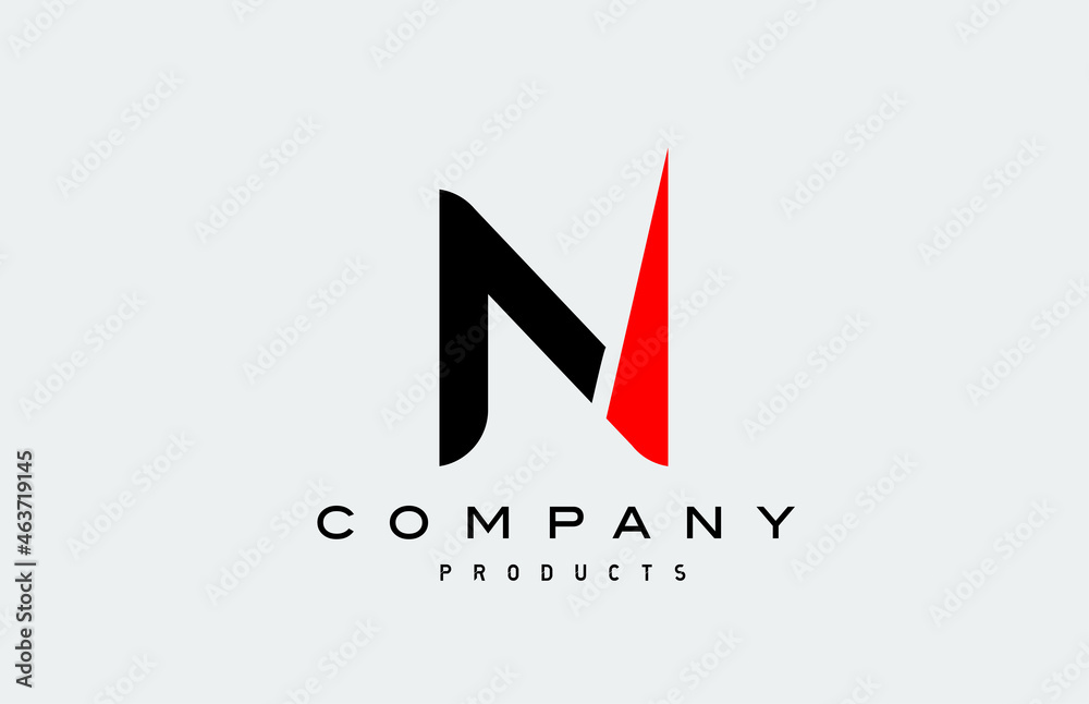 N red alphabet letter logo icon with black colour. Creative design for business and company N red alphabet letter logo icon with black colour. Creative design for business and company