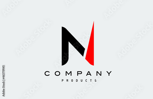 N red alphabet letter logo icon with black colour. Creative design for business and company