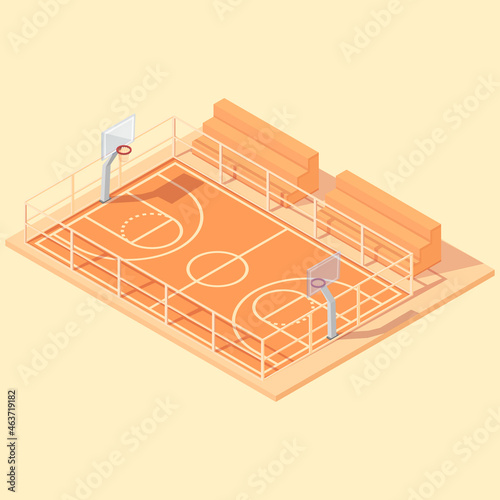 isometric basketball court with seats, vector illustration