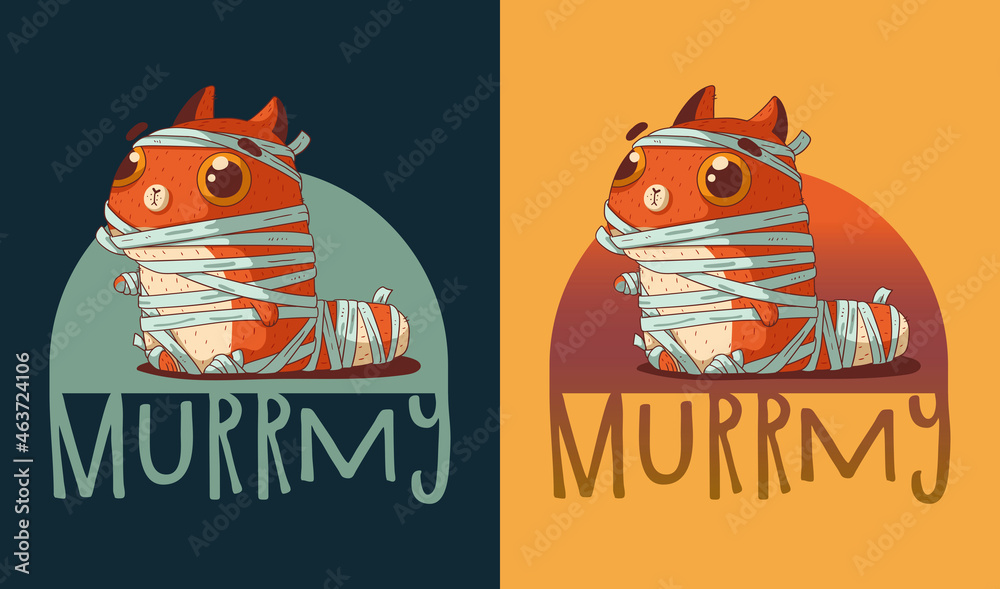 Funny Mummy cat vector illustration. Cute cartoon ginger cat in ...