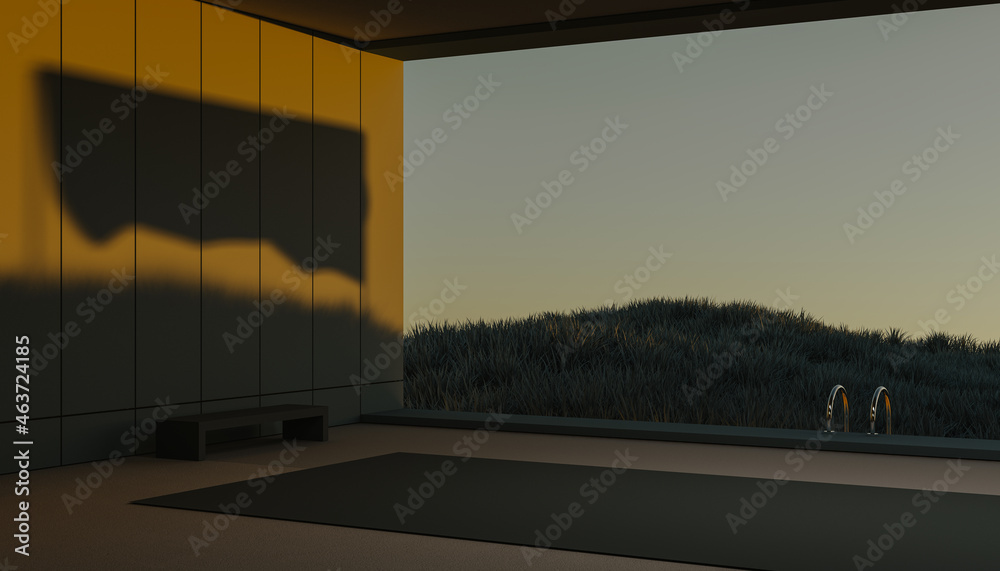 Minimal architectural space at sunset Minimal architectural space at sunset