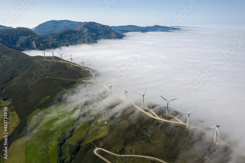 a sea of clouds at a wind farm