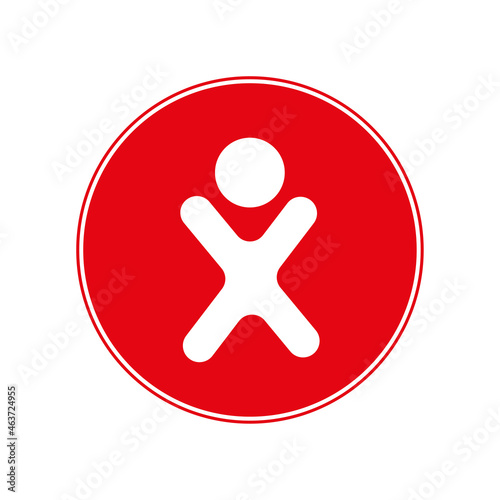 Stop child icon. White silhouette in red circle. Kid security concept. Save life. Vector illustration. Stock image.