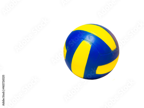Rubber ball for playing on a white background. Yellow-blue ball
