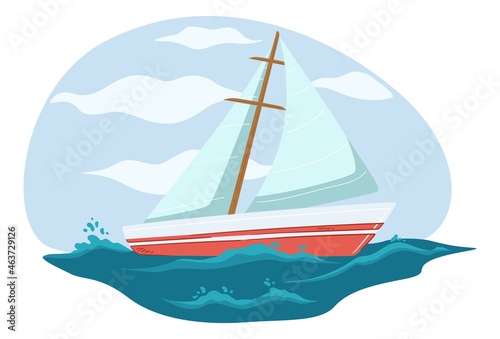 Sailing boat with sails and mast, sea trip vector