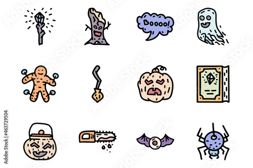 Halloween accessory color vector doodle simple icon set