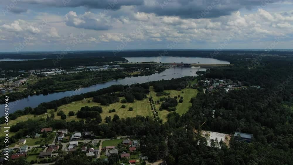 Algirdas Brazauskas hydroelectric power plant in Kaunas city, distance aerial view Algirdas Brazauskas hydroelectric power plant in Kaunas city, distance aerial view