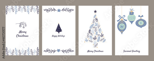 Christmas card set vector illustration. Simple flat illustration collection for seasonal greetings, invitation cards and paper back grounds.