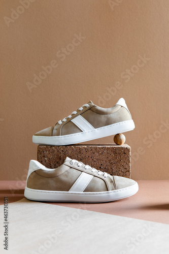 Pair of sporty sneaker shoes