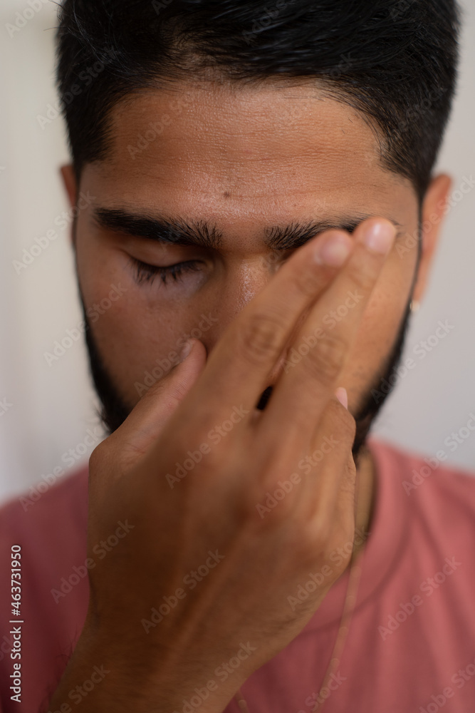 Pranayama breathing method close portrait Pranayama breathing method close portrait
