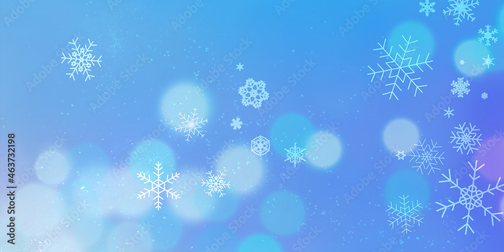雪の結晶と水色のキラキラした背景のイラスト