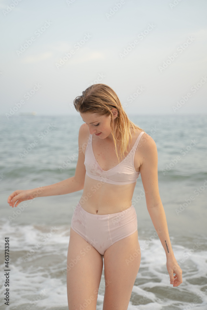 Blonde Woman In Underwear By The Sea Blonde Woman In Underwear By The Sea