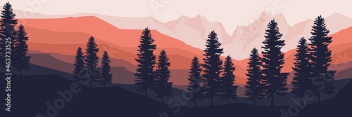 mountain landscape vector illustration good for wallpaper, backdrop, banner, background, tourism design, web design and design template