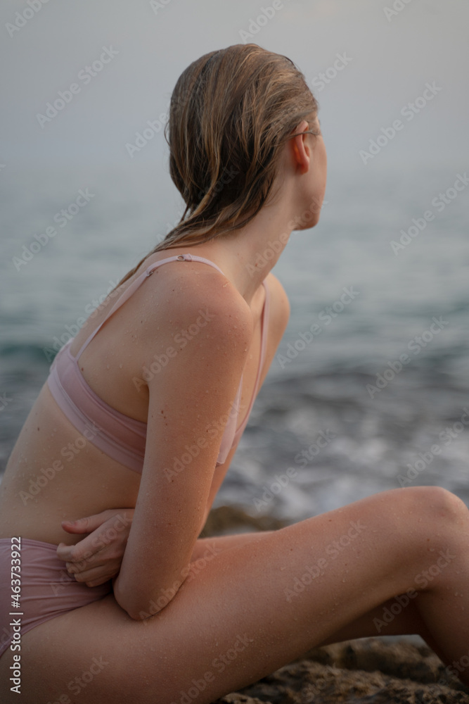 Wet Woman In Underwear Sitting By The Sea Wet Woman In Underwear Sitting By The Sea
