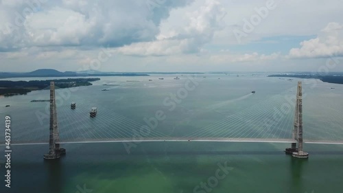 aerial view of the Sungai Johor Link Bridge , it is an expressway bridge across Johor River on Senai Desaru Expressway in Johor, Malaysia. photo