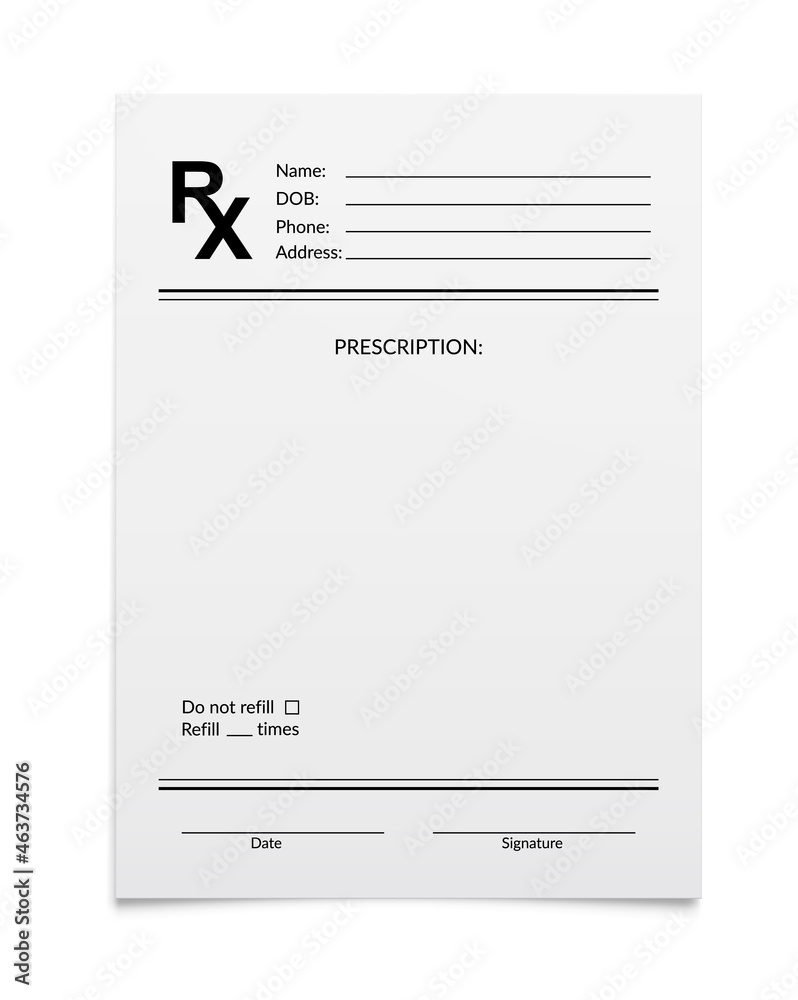 Medical prescription RX form, pharmacy and hospital realistic vector paper  blank sheet. RX prescription or doctor and pharmacist note pad or medicine  document to refill for patient drugs and pills Stock Vector