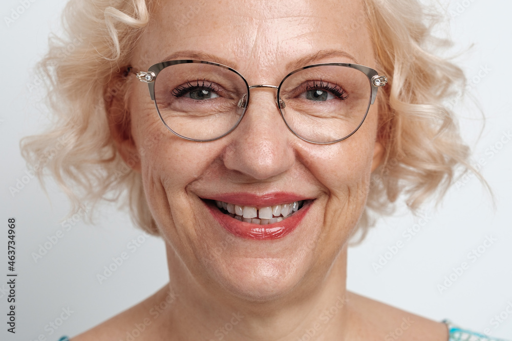Close Up Portrait Of Smiling Middle Aged Blond Woman Close Up Portrait Of Smiling Middle Aged Blond Woman