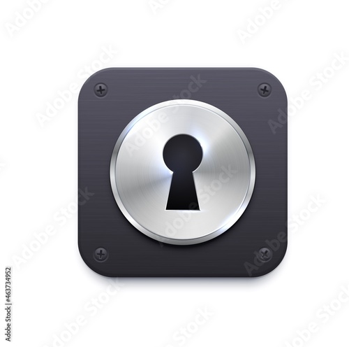 Lock with keyhole app icon. Security and protection application, secret data encryption, computer files and private information password access app user interface icon with metal lock and keyhole