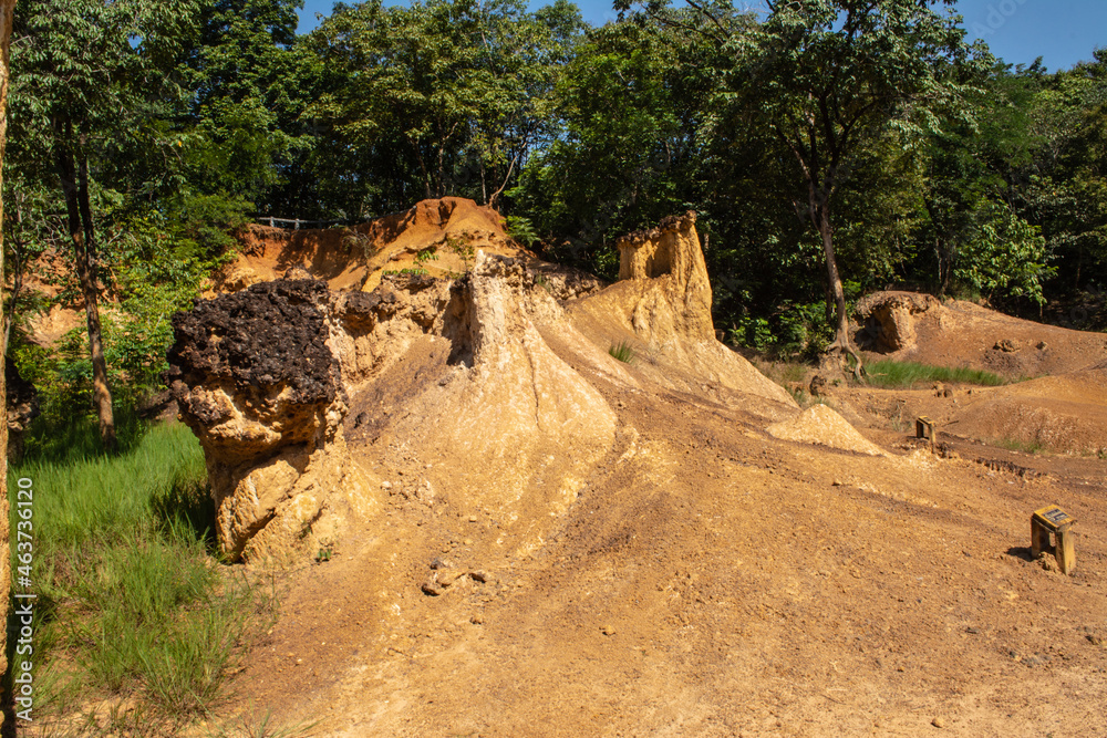 Within a national park named Phae Mueang Phi caused by the terrain which is the soil and sandstone was naturally eroded into various shapes that are In Phrae Province of Thailand. Within a national park named Phae Mueang Phi caused by the terrain which is the soil and sandstone was naturally eroded into various shapes that are In Phrae Province of Thailand.