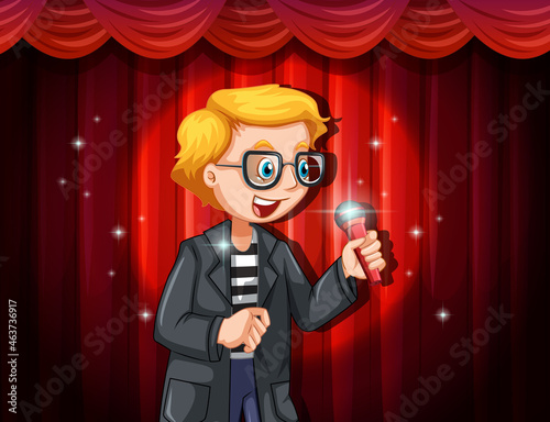 Speaker man with microphone on stage