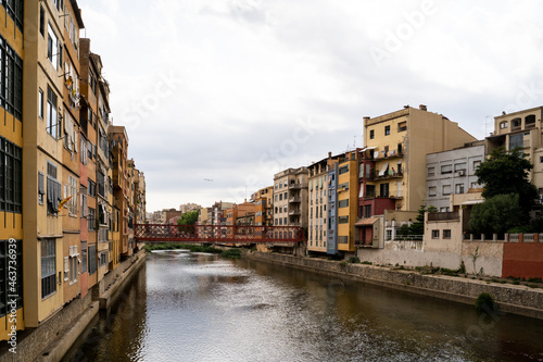 View of Onyar river and houses in Girona City in Spain photo