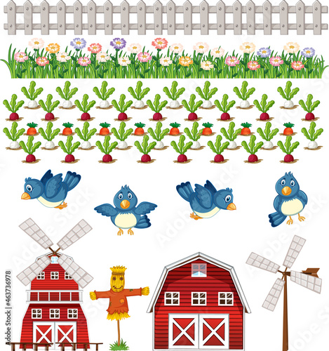 Farm element set isolated on white background